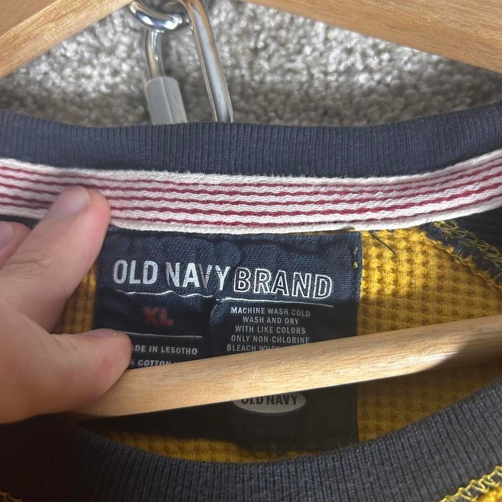 Y2K old navy yellow and navy blue skater long sleeve thermal shirt Size XL - Picture 2 of 5